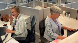 TRU “Tuck-In” volunteers Elaine and Libby making calls to the families of our hospice patients.
