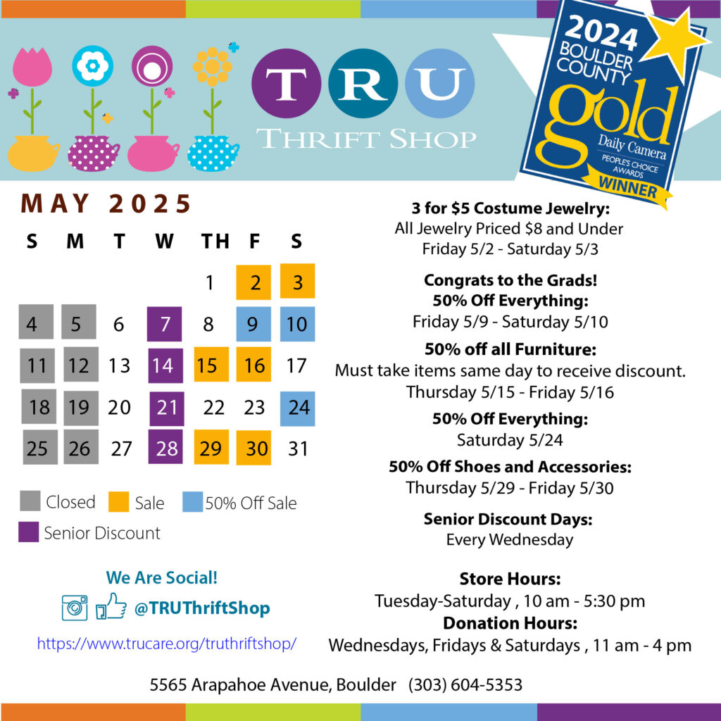 TRU Thrift Shop May 2025 Sale Calendar