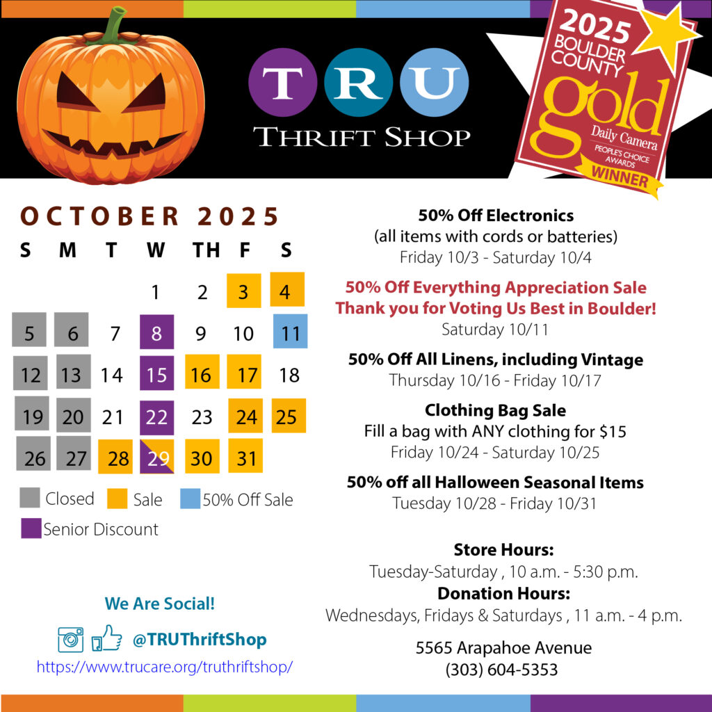 TRU Thrift Shop October 2025 Sales Calendar