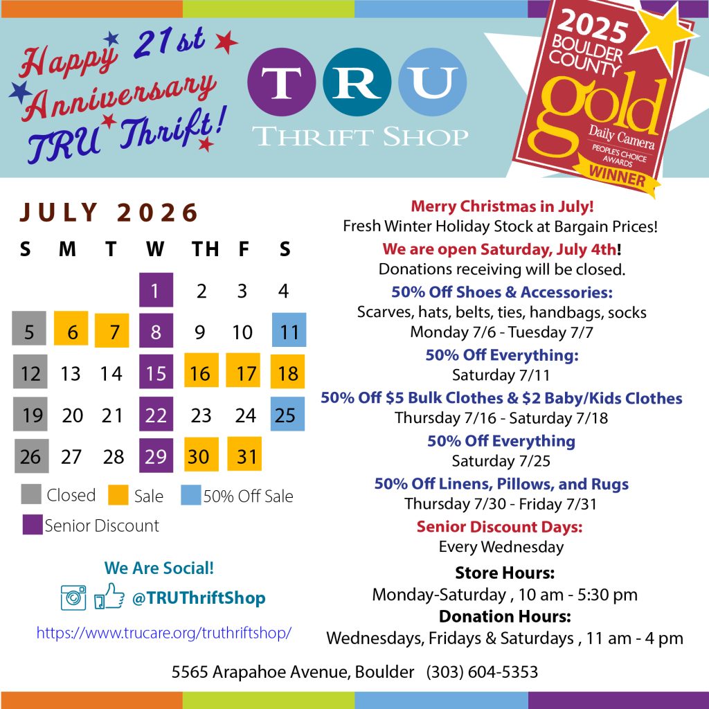 TRU Thrift Monthly Sales Calendar