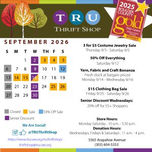 TRU Thrift Shop Sales Calendar